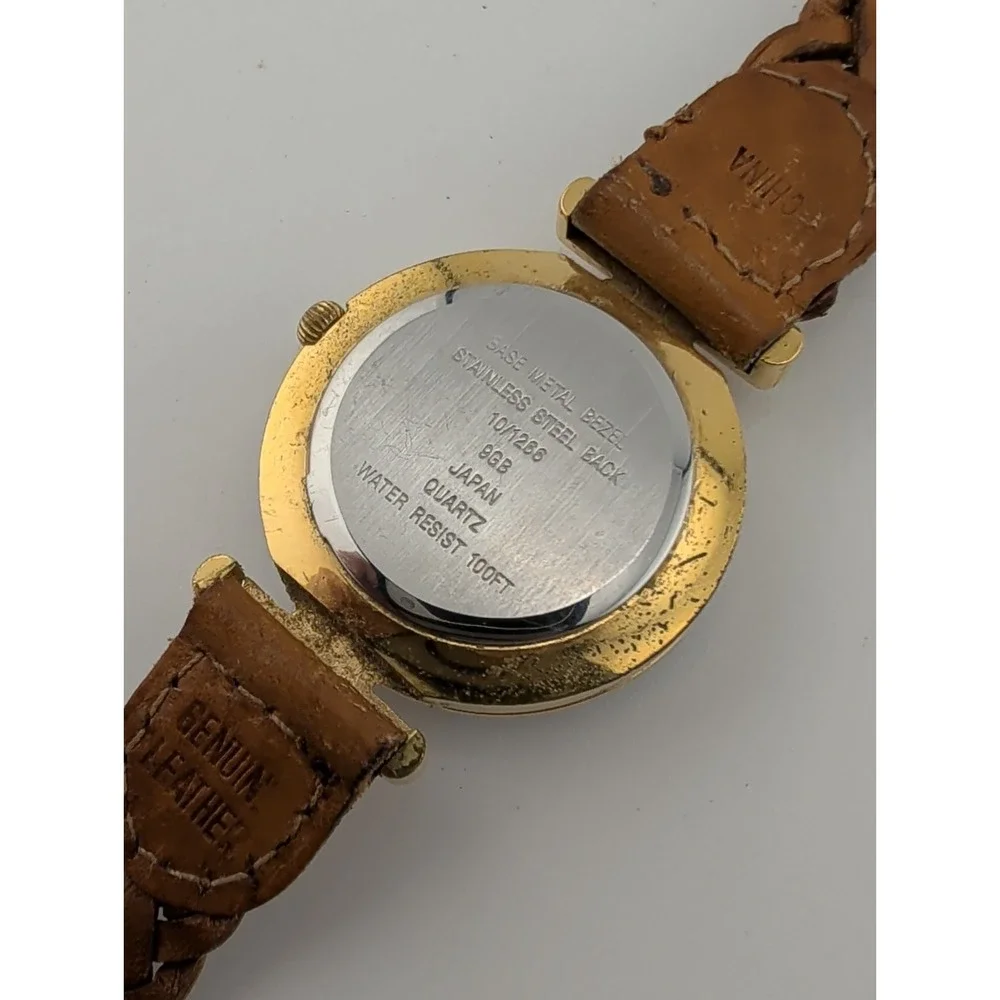Anne Klein II Watch Women 28mm Case Blue Bezel Brown Braided Band- New Battery